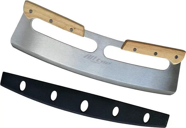 Main image of ALLTOP Pizza Cutter Rocker,Stainless Steel Blade Knife With Double Wooden Handle & Plastic Cover, Large Pizza Slicer/Chopper, Essential Kitchen Tool -14 In