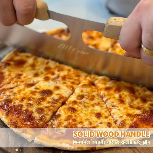 Alt view image 4 of 7 - ALLTOP Pizza Cutter Rocker,Stainless Steel Blade Knife With Double Wooden Handle & Plastic Cover, Large Pizza Slicer/Chopper, Essential Kitchen Tool -14 In