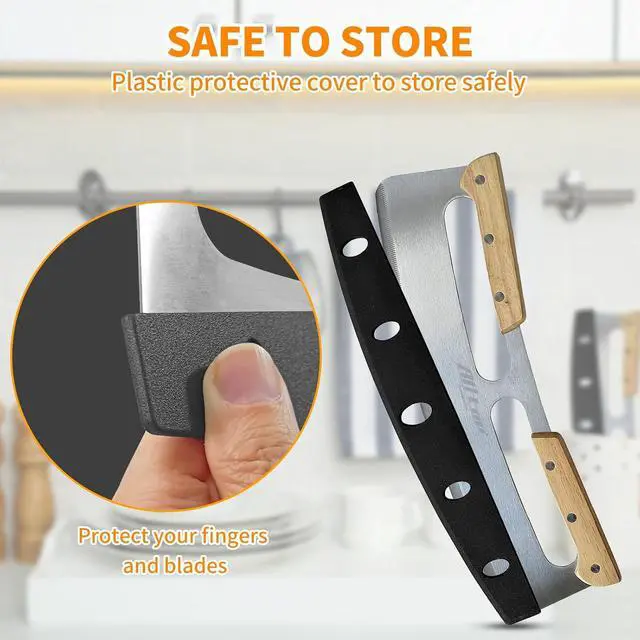 Alt view image 7 of 7 - ALLTOP Pizza Cutter Rocker,Stainless Steel Blade Knife With Double Wooden Handle & Plastic Cover, Large Pizza Slicer/Chopper, Essential Kitchen Tool -14 In