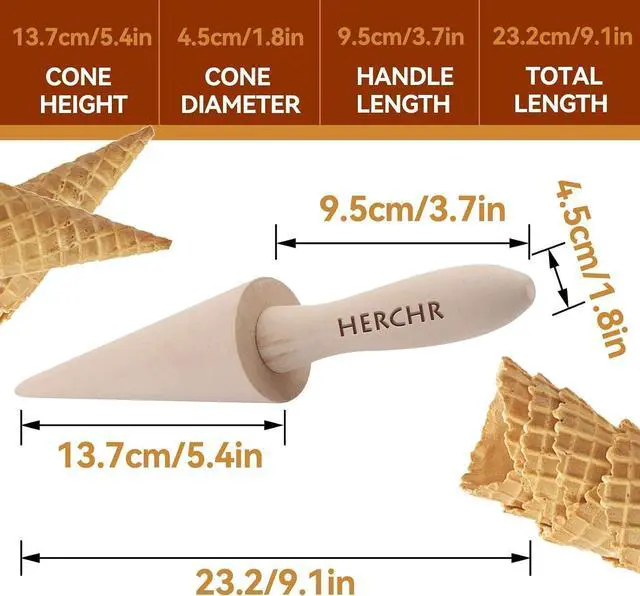 Alt view image 2 of 7 - Wood Cone Roller Pizzelle Roller Krumkake Ice Cream Cone Roller Mold Natural Waffle Cone Roller Wooden Mini Waffle Cones Pastry Decorating Baking Pastry Tool Cone Mold Pizzelle Makers Pastry Roller