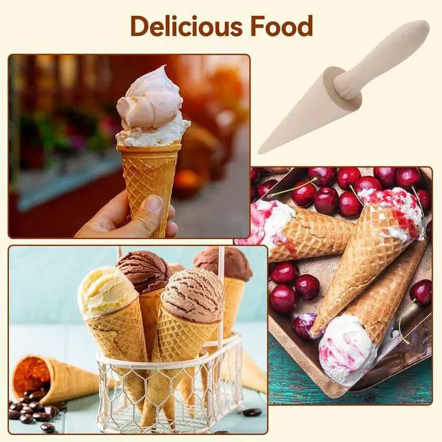 Alt view image 3 of 7 - Wood Cone Roller Pizzelle Roller Krumkake Ice Cream Cone Roller Mold Natural Waffle Cone Roller Wooden Mini Waffle Cones Pastry Decorating Baking Pastry Tool Cone Mold Pizzelle Makers Pastry Roller