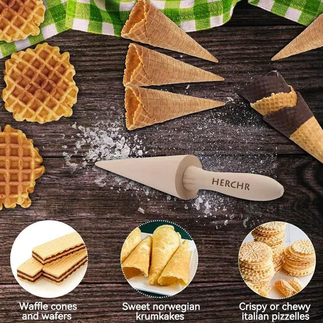 Alt view image 4 of 7 - Wood Cone Roller Pizzelle Roller Krumkake Ice Cream Cone Roller Mold Natural Waffle Cone Roller Wooden Mini Waffle Cones Pastry Decorating Baking Pastry Tool Cone Mold Pizzelle Makers Pastry Roller