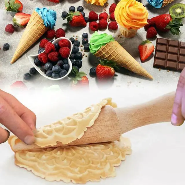 Alt view image 3 of 7 - 2 Pcs Ice Cream Cone Cream Horn Pizzelle Waffle Egg Roll Mold