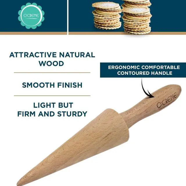 Alt view image 2 of 5 - O'Creme Pizzelle Krumkake Cone Mold Roller Beechwood 9.25 Inch