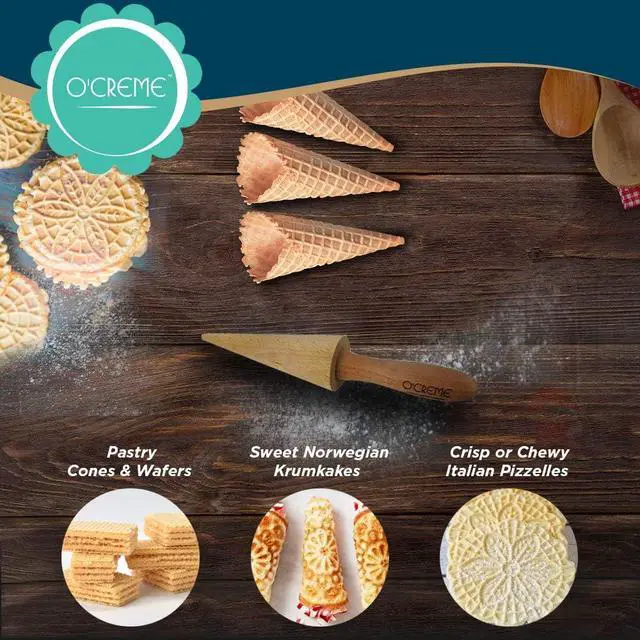 Alt view image 4 of 5 - O'Creme Pizzelle Krumkake Cone Mold Roller Beechwood 9.25 Inch