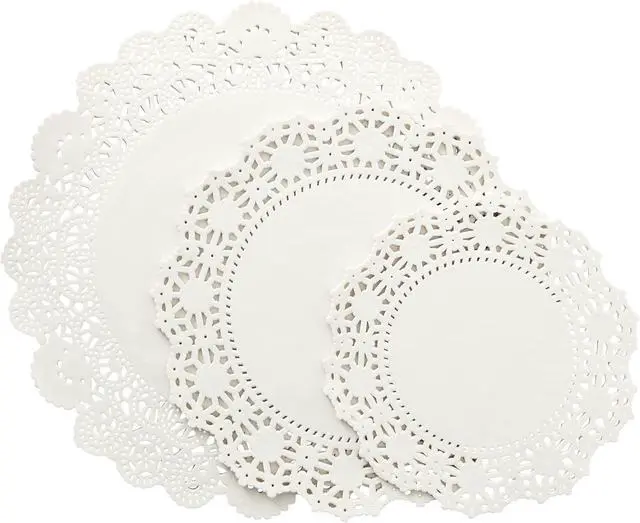 Main image of Juvale Paper Doilies - 150 Pack Round Lace Doilies for Tables - Assorted Sizes 6.5"/8.5"/10.5", White - Disposable Paper Round Placemats & Cake Liners for Desserts & Crafts