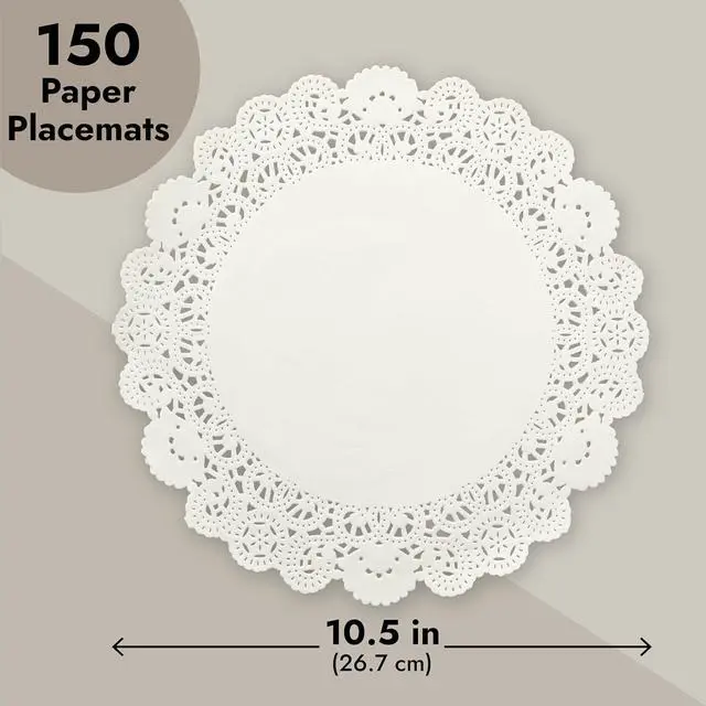 Alt view image 4 of 7 - Juvale Paper Doilies - 150 Pack Round Lace Doilies for Tables - Assorted Sizes 6.5"/8.5"/10.5", White - Disposable Paper Round Placemats & Cake Liners for Desserts & Crafts