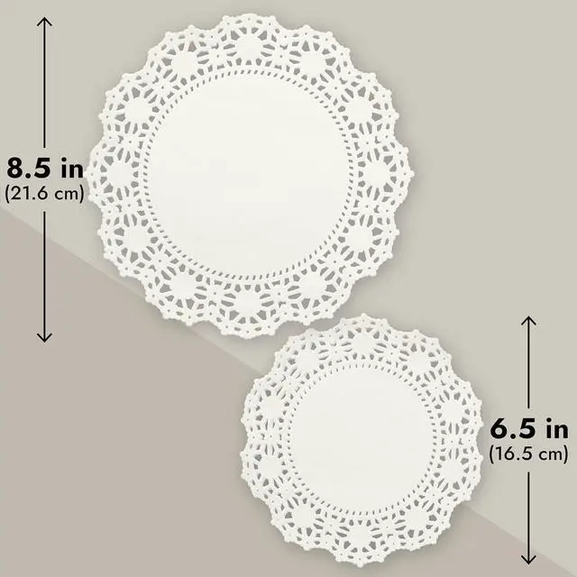 Alt view image 5 of 7 - Juvale Paper Doilies - 150 Pack Round Lace Doilies for Tables - Assorted Sizes 6.5"/8.5"/10.5", White - Disposable Paper Round Placemats & Cake Liners for Desserts & Crafts