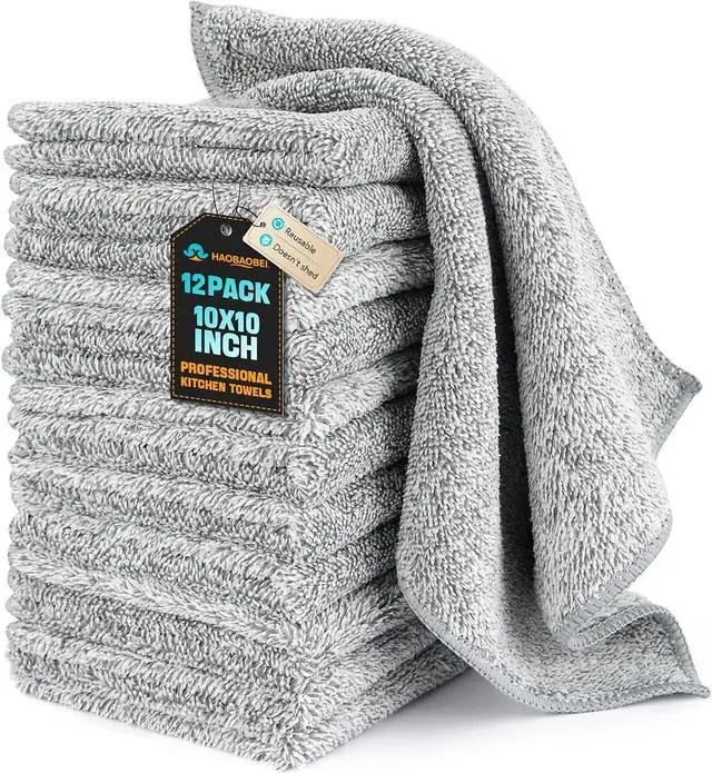 Main image of Kitchen Dish Cloths, 12 Pack, 10 x 10 Inches, Super Absorbent Microfiber Dish Towels, Soft Lint Free Reusable Dish Rags for Washing Dishes, Drying, Counters and Sink, Grey