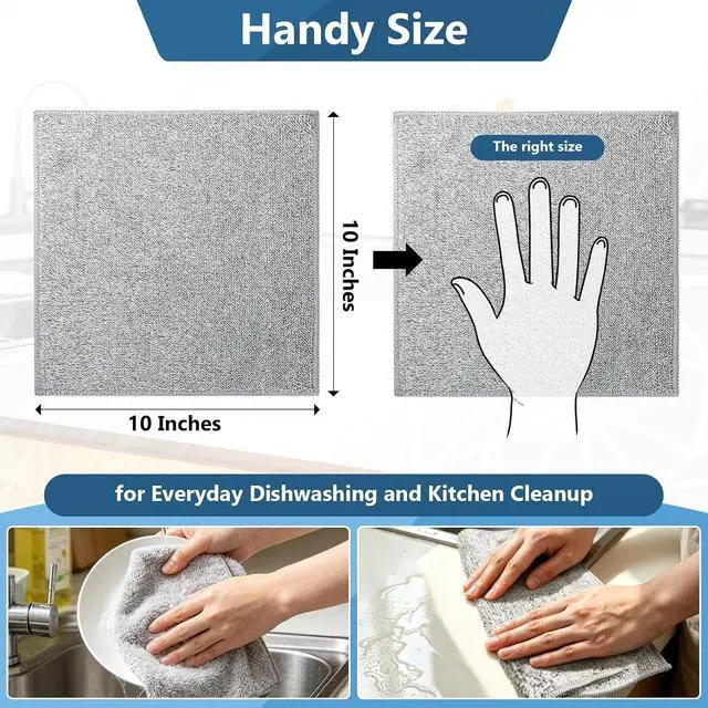 Alt view image 2 of 7 - Kitchen Dish Cloths, 12 Pack, 10 x 10 Inches, Super Absorbent Microfiber Dish Towels, Soft Lint Free Reusable Dish Rags for Washing Dishes, Drying, Counters and Sink, Grey