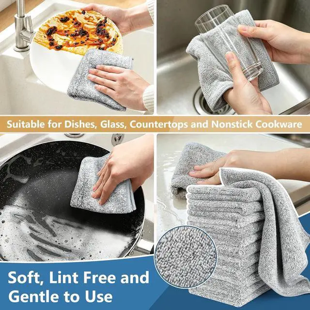 Alt view image 4 of 7 - Kitchen Dish Cloths, 12 Pack, 10 x 10 Inches, Super Absorbent Microfiber Dish Towels, Soft Lint Free Reusable Dish Rags for Washing Dishes, Drying, Counters and Sink, Grey