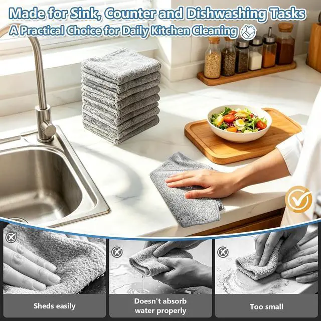 Alt view image 6 of 7 - Kitchen Dish Cloths, 12 Pack, 10 x 10 Inches, Super Absorbent Microfiber Dish Towels, Soft Lint Free Reusable Dish Rags for Washing Dishes, Drying, Counters and Sink, Grey