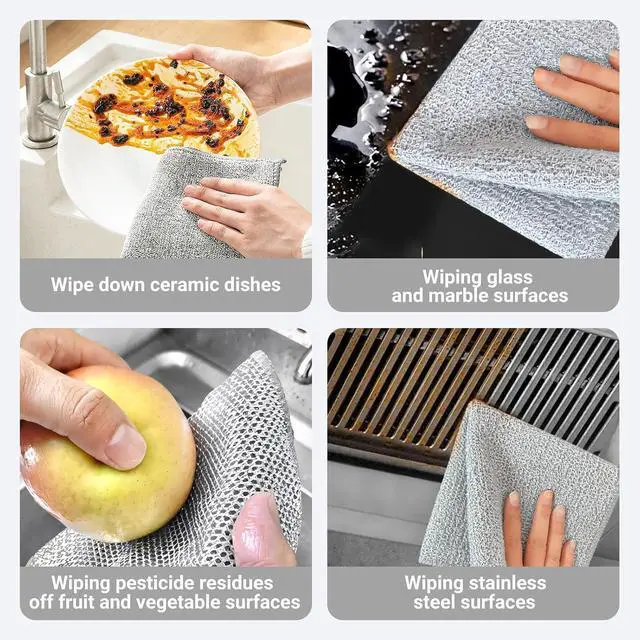 Alt view image 2 of 6 - Non-Scratch Wire Dish Cloth, 10PCS Single Layer Multipurpose Wire Dishwashing Rags for Wet and Dry, Dish Cloths for Washing Dishes, Stovetops, Kitchen Countertops with Ease