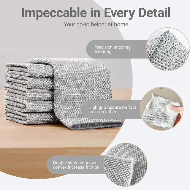 Alt view image 4 of 6 - Non-Scratch Wire Dish Cloth, 10PCS Single Layer Multipurpose Wire Dishwashing Rags for Wet and Dry, Dish Cloths for Washing Dishes, Stovetops, Kitchen Countertops with Ease