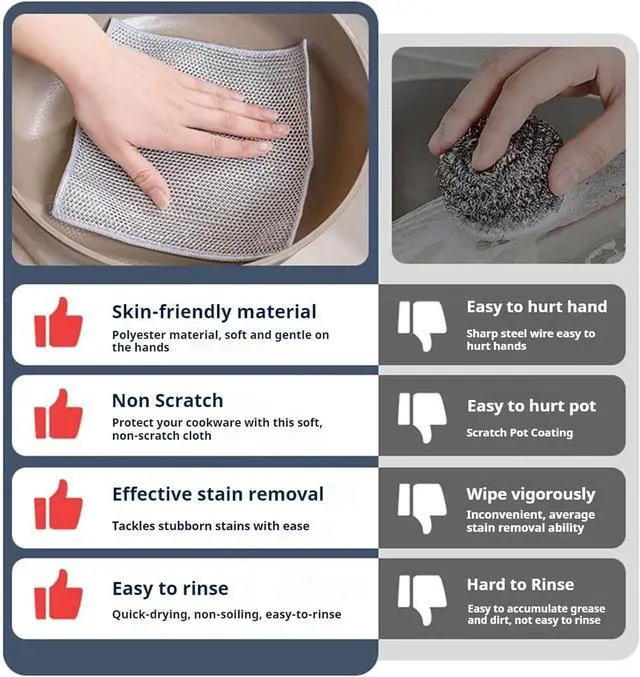 Alt view image 5 of 6 - Non-Scratch Wire Dish Cloth, 10PCS Single Layer Multipurpose Wire Dishwashing Rags for Wet and Dry, Dish Cloths for Washing Dishes, Stovetops, Kitchen Countertops with Ease