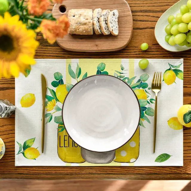 Alt view image 2 of 7 - Artoid Mode Yellow Stripes Vase Lemon Summer Placemats Set of 4, 12x18 Inch Seasonal Spring Table Mats for Party Kitchen Dining Decoration