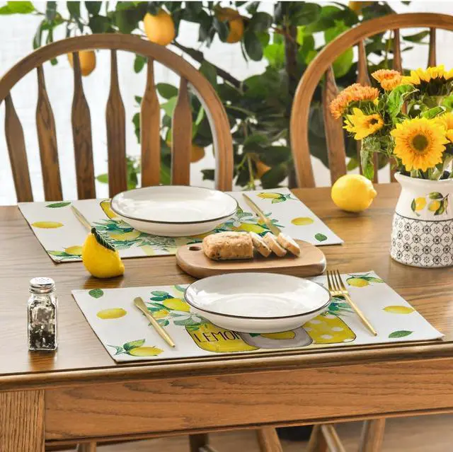 Alt view image 4 of 7 - Artoid Mode Yellow Stripes Vase Lemon Summer Placemats Set of 4, 12x18 Inch Seasonal Spring Table Mats for Party Kitchen Dining Decoration
