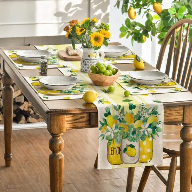Alt view image 5 of 7 - Artoid Mode Yellow Stripes Vase Lemon Summer Placemats Set of 4, 12x18 Inch Seasonal Spring Table Mats for Party Kitchen Dining Decoration