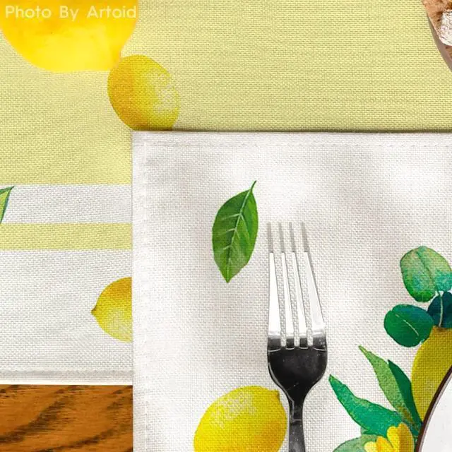 Alt view image 7 of 7 - Artoid Mode Yellow Stripes Vase Lemon Summer Placemats Set of 4, 12x18 Inch Seasonal Spring Table Mats for Party Kitchen Dining Decoration