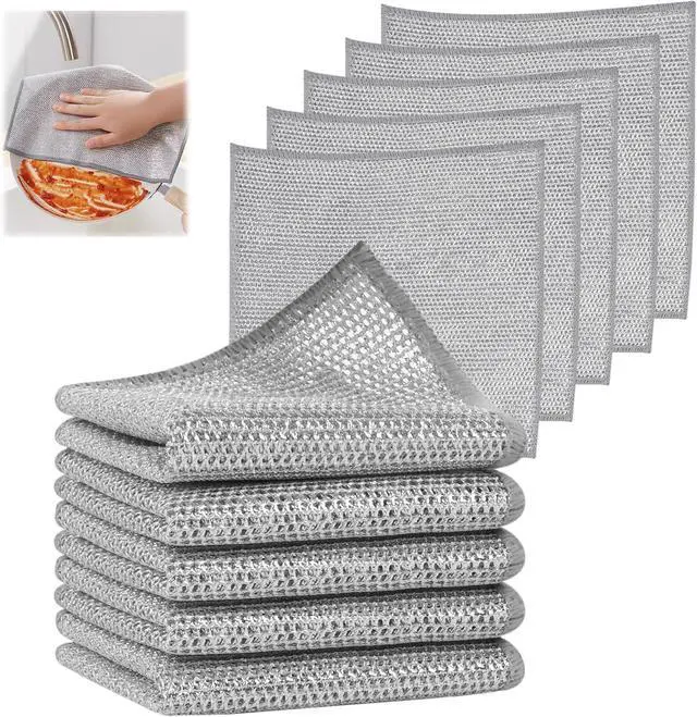 Main image of SINLAND Silver Mesh Dish Cloths Magic Rags, 7.87x7.87 Inch, 10 Pack
