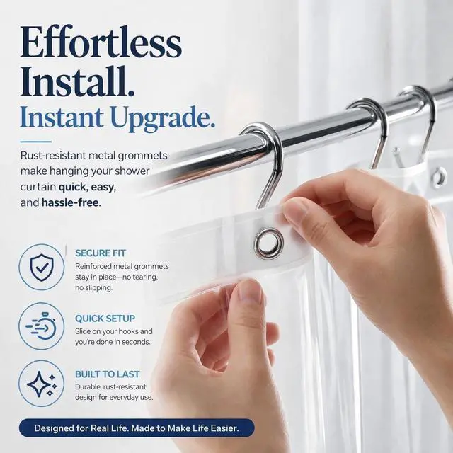Alt view image 5 of 7 - EHZNZIE Crystal Clear Shower Curtain Liner 72x72, PEVA Waterproof Bath Curtain, No Chemical Smell, 3 Weighted Magnets, Durable with Rustproof Metal Grommets