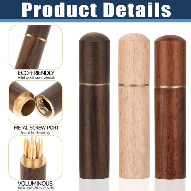Alt view image 3 of 7 - 3pack Toothpick Holder Portable Wood Toothpick Case Waterproof Handmade Craft Toothpick Pocket Box Mini Toothpick Box for Storage Needle Toothpick Pill Bead Ear Pick Cotton Swab and Other Small Object