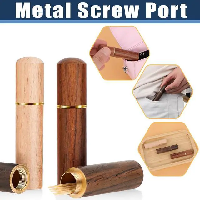 Alt view image 4 of 7 - 3pack Toothpick Holder Portable Wood Toothpick Case Waterproof Handmade Craft Toothpick Pocket Box Mini Toothpick Box for Storage Needle Toothpick Pill Bead Ear Pick Cotton Swab and Other Small Object