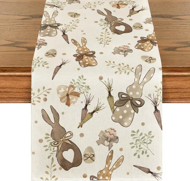 Main image of Artoid Mode Bunny Rabbit Eucalyptus Eggs Carrots Easter Table Runner, Seasonal Spring Kitchen Dining Table Decoration for Home Party Decor 13x72 Inch
