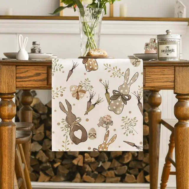 Alt view image 2 of 7 - Artoid Mode Bunny Rabbit Eucalyptus Eggs Carrots Easter Table Runner, Seasonal Spring Kitchen Dining Table Decoration for Home Party Decor 13x72 Inch