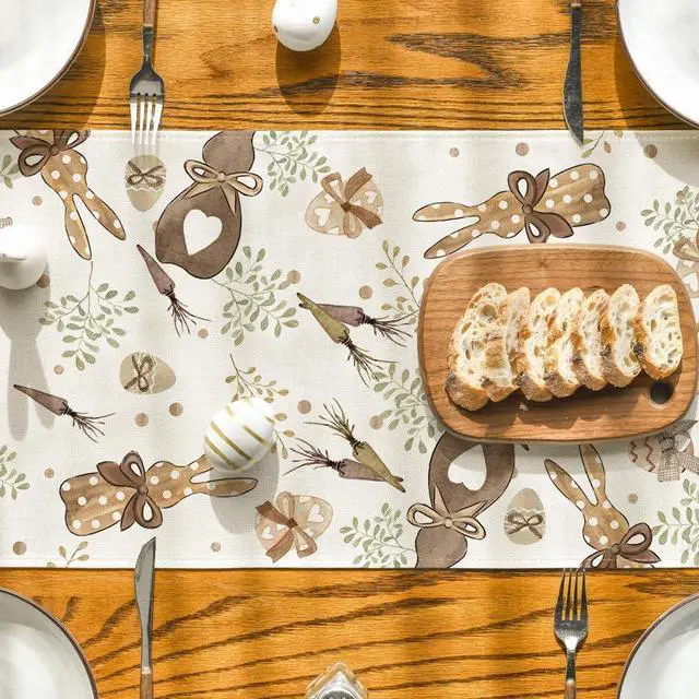 Alt view image 7 of 7 - Artoid Mode Bunny Rabbit Eucalyptus Eggs Carrots Easter Table Runner, Seasonal Spring Kitchen Dining Table Decoration for Home Party Decor 13x72 Inch