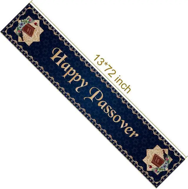 Alt view image 2 of 7 - Happy Passover Table Runner Pesach Star of David Jewish Festival Holiday Party Home Kitchen Dining Room Table Decor (13" x 72")