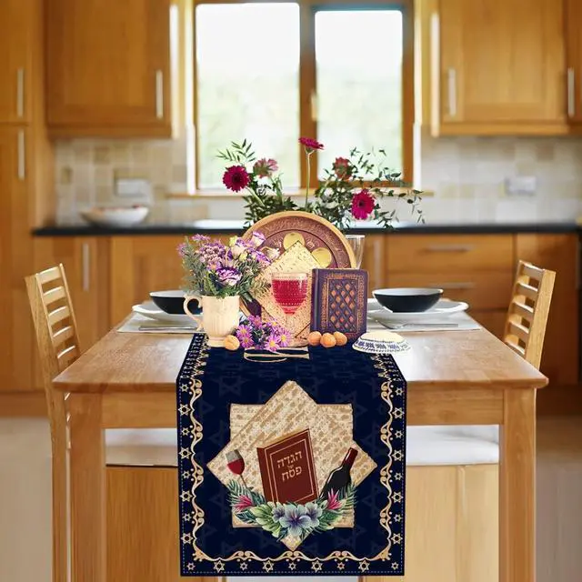 Alt view image 4 of 7 - Happy Passover Table Runner Pesach Star of David Jewish Festival Holiday Party Home Kitchen Dining Room Table Decor (13" x 72")