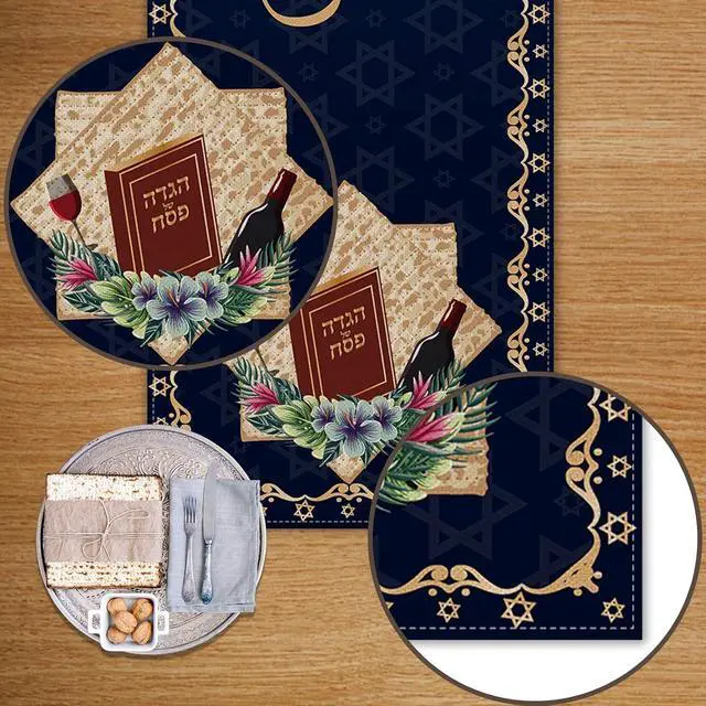 Alt view image 3 of 7 - Happy Passover Table Runner Pesach Star of David Jewish Festival Holiday Party Home Kitchen Dining Room Table Decor (13" x 72")