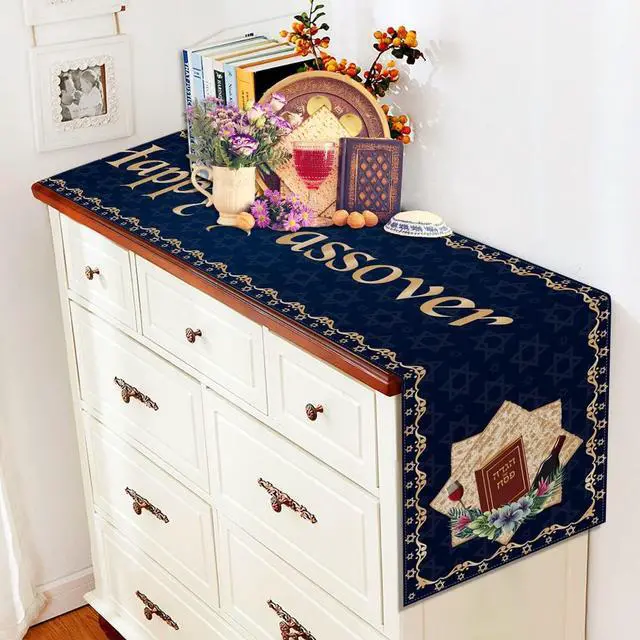 Alt view image 6 of 7 - Happy Passover Table Runner Pesach Star of David Jewish Festival Holiday Party Home Kitchen Dining Room Table Decor (13" x 72")