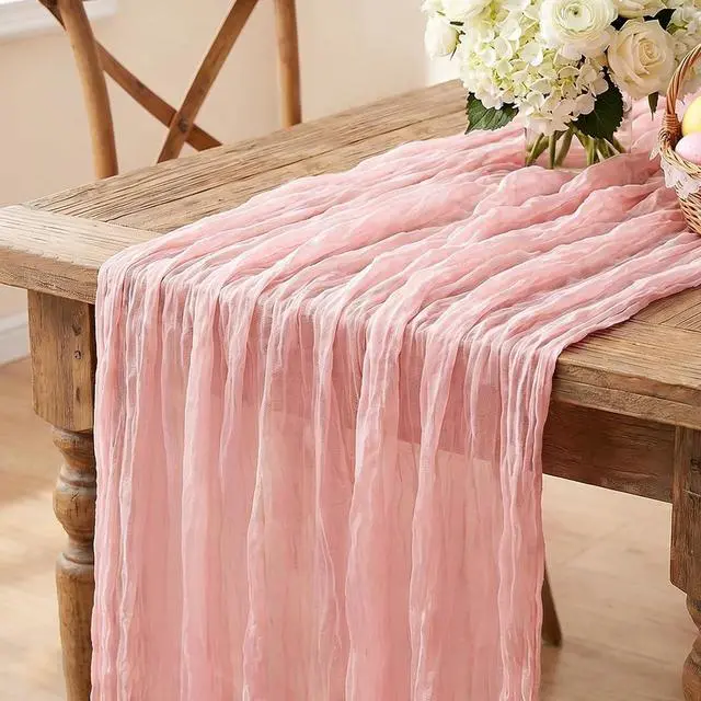 Main image of Pink Cheesecloth Table Runner, 10FT Dusty Pink Boho Gauze Table Runner for Spring Easter Girl Baby Shower Bridal Shower Wedding Tea Party Pink Birthday Decorations