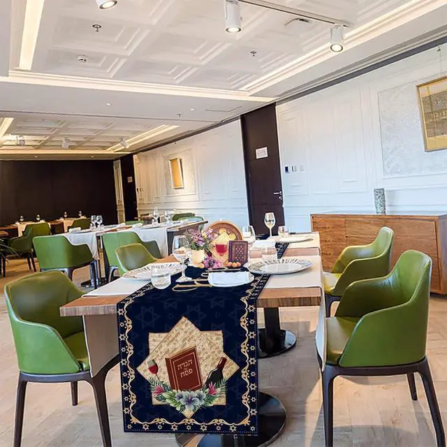 Alt view image 5 of 7 - Happy Passover Table Runner Pesach Star of David Jewish Festival Holiday Party Home Kitchen Dining Room Table Decor (13" x 72")