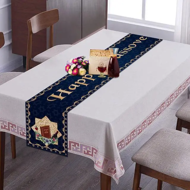 Alt view image 7 of 7 - Happy Passover Table Runner Pesach Star of David Jewish Festival Holiday Party Home Kitchen Dining Room Table Decor (13" x 72")