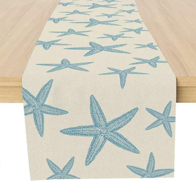 Main image of Blue Starfish Table Runner,Nautical Beach Table Runner Decor for Dinning Room Kitchen Summer Ocean Sea Decorations for Holiday Party, Housewarming Gifts for Women Friends Couple, 13X72Inches