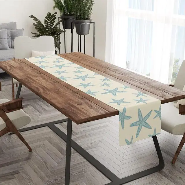 Alt view image 3 of 4 - Blue Starfish Table Runner,Nautical Beach Table Runner Decor for Dinning Room Kitchen Summer Ocean Sea Decorations for Holiday Party, Housewarming Gifts for Women Friends Couple, 13X72Inches
