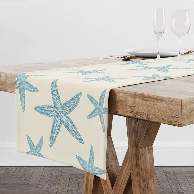 Alt view image 4 of 4 - Blue Starfish Table Runner,Nautical Beach Table Runner Decor for Dinning Room Kitchen Summer Ocean Sea Decorations for Holiday Party, Housewarming Gifts for Women Friends Couple, 13X72Inches