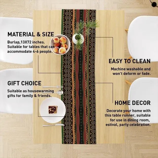 Alt view image 2 of 4 - Traditional African Tribal Table Runner, African Table Runner Decor for Dinning Room Kitchen Home Vintage Pattern Table Runner Decorations for Holiday Party, Housewarming Gifts for Ideas, 13X72Inches
