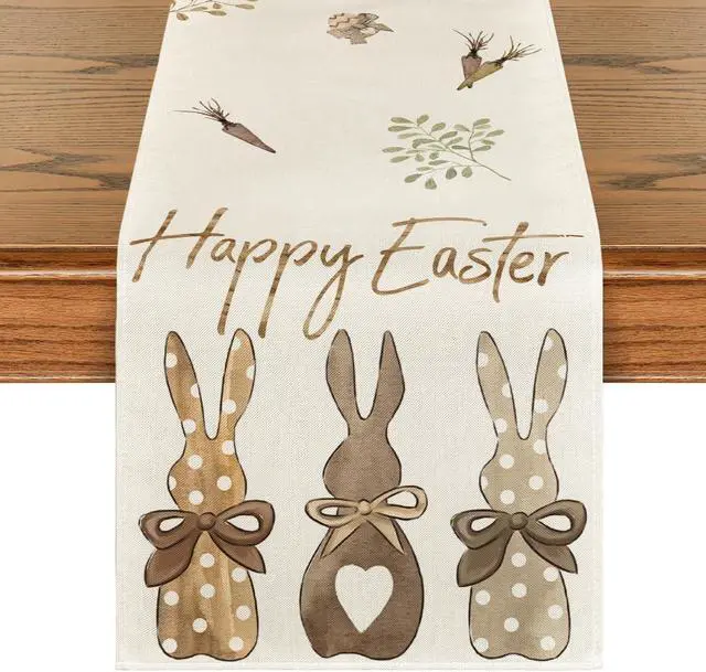 Main image of Artoid Mode Carrots Rabbit Bunny Happy Easter Table Runner, Spring Summer Seasonal Holiday Kitchen Dining Table Decoration for Indoor Outdoor Home Party Decor 13 x 72 Inch