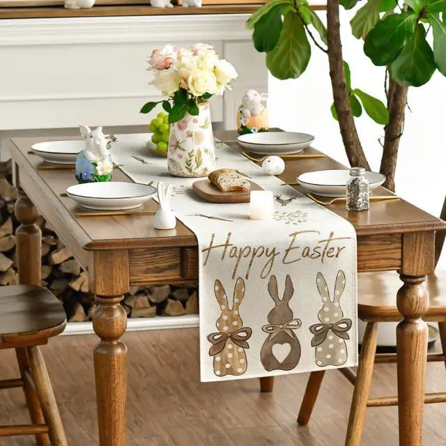 Alt view image 3 of 7 - Artoid Mode Carrots Rabbit Bunny Happy Easter Table Runner, Spring Summer Seasonal Holiday Kitchen Dining Table Decoration for Indoor Outdoor Home Party Decor 13 x 72 Inch