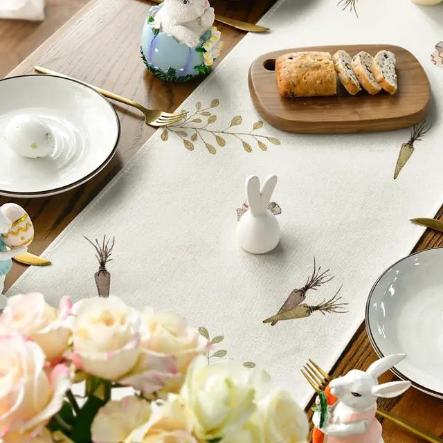 Alt view image 4 of 7 - Artoid Mode Carrots Rabbit Bunny Happy Easter Table Runner, Spring Summer Seasonal Holiday Kitchen Dining Table Decoration for Indoor Outdoor Home Party Decor 13 x 72 Inch