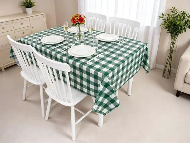 Alt view image 2 of 7 - 3 Packs Green and White Checkered Tablecloth 54x108 Inches Rectangle Gingham Tablecloth Disposable Plastic Waterproof Table Cover for Outdoor Picnic Kitchen and Birthday Party