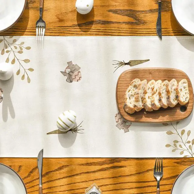 Alt view image 7 of 7 - Artoid Mode Carrots Rabbit Bunny Happy Easter Table Runner, Spring Summer Seasonal Holiday Kitchen Dining Table Decoration for Indoor Outdoor Home Party Decor 13 x 72 Inch