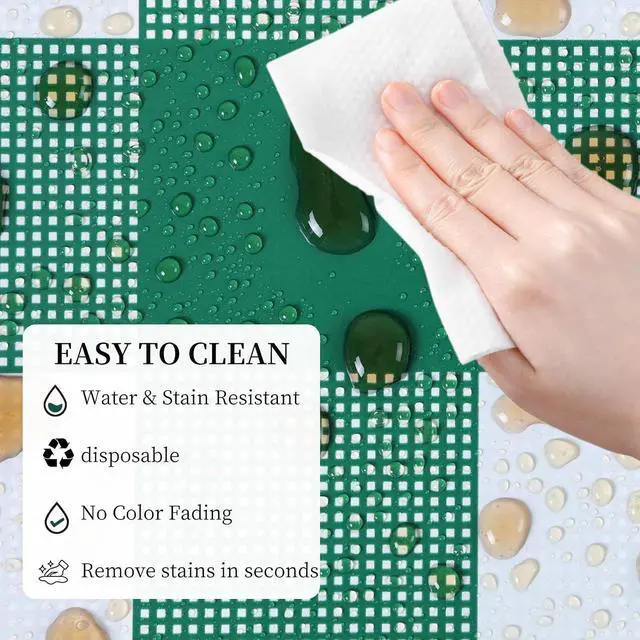 Alt view image 4 of 7 - 3 Packs Green and White Checkered Tablecloth 54x108 Inches Rectangle Gingham Tablecloth Disposable Plastic Waterproof Table Cover for Outdoor Picnic Kitchen and Birthday Party