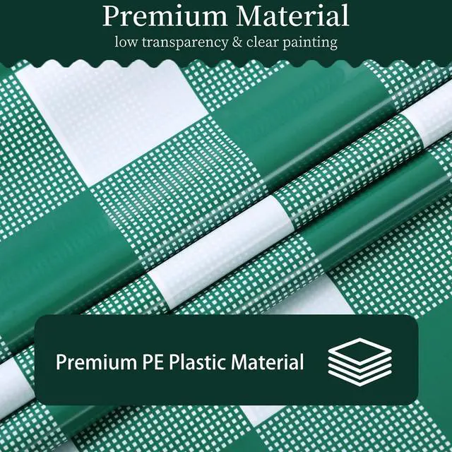 Alt view image 5 of 7 - 3 Packs Green and White Checkered Tablecloth 54x108 Inches Rectangle Gingham Tablecloth Disposable Plastic Waterproof Table Cover for Outdoor Picnic Kitchen and Birthday Party