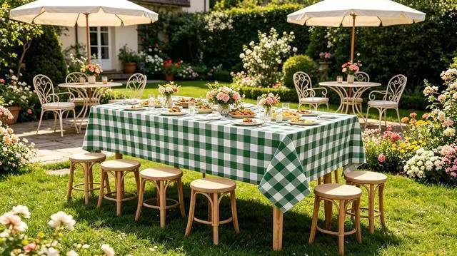 Alt view image 7 of 7 - 3 Packs Green and White Checkered Tablecloth 54x108 Inches Rectangle Gingham Tablecloth Disposable Plastic Waterproof Table Cover for Outdoor Picnic Kitchen and Birthday Party