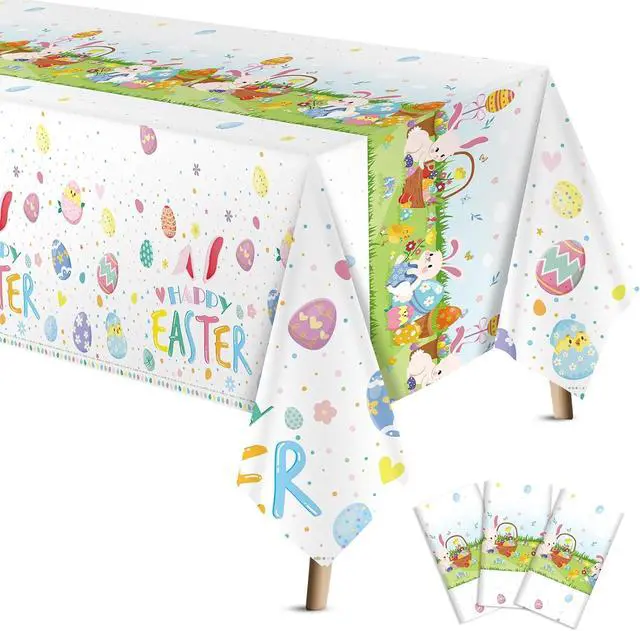 Main image of VitalCozy 3 Pcs Easter Tablecloth 54 x 108 Spring Table Cover, Bunny, Egg